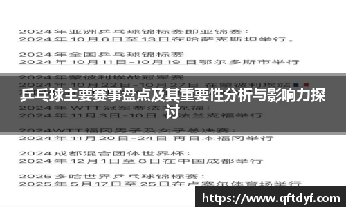 乒乓球主要赛事盘点及其重要性分析与影响力探讨